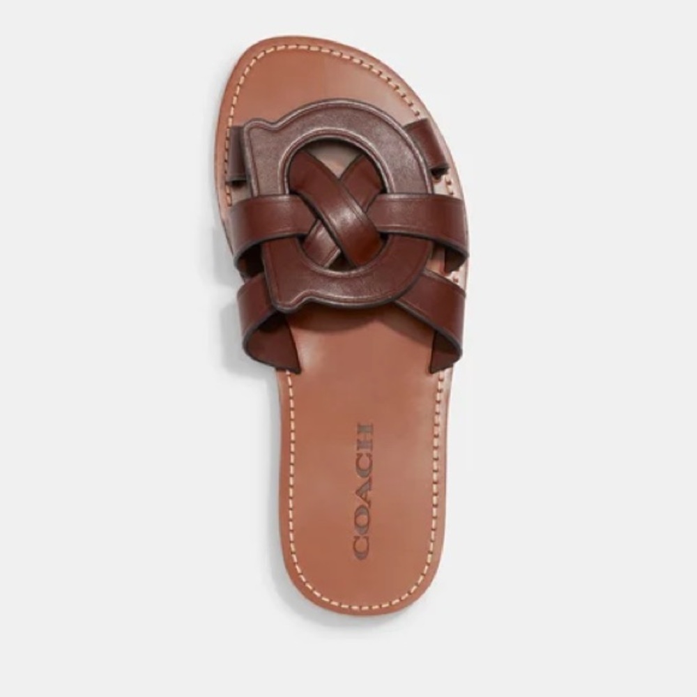 Coach Issa C Emblem Leather Slide Sandals Sz 5.5 NIB
